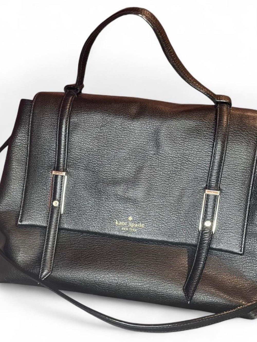 kate spade Black cow Leather Satchel with Gold Logo